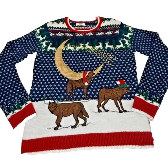 Holiday Time Ugly Christmas Sweater; Santa Woves; Men's Size Med - Picture 1 of 5